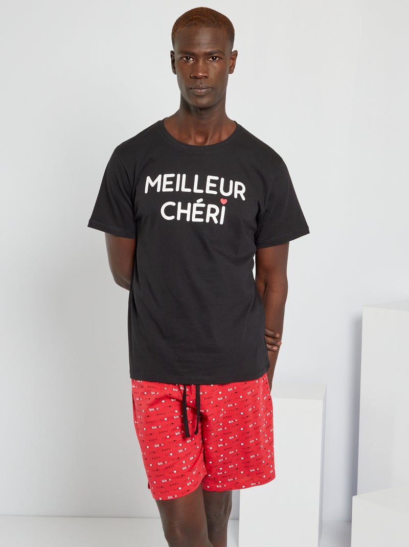 Pijama de 2 piezas 'mejor novio' negro/rojo - Kiabi