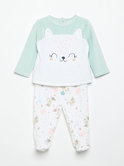 Pijama de 2 piezas 'Petit Béguin' - Camiseta de manga larga + pantalón con pies - Kiabi