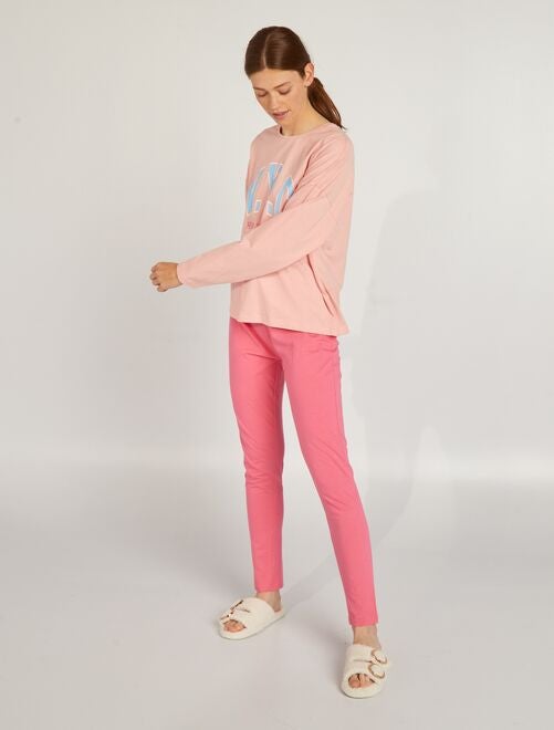 Floerns - Conjunto De Pijama De Dos Piezas Para Mujer, Con Diseños Estampados De Hojas De Palmeras., M, Verde Rosa