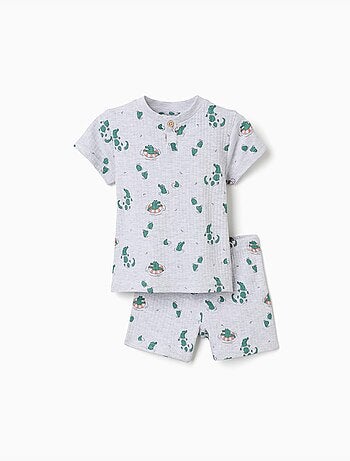 Pijama de algodón acanalado con motivo de cocodrilo