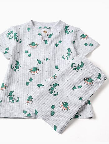 Pijama de algodón acanalado con motivo de cocodrilo