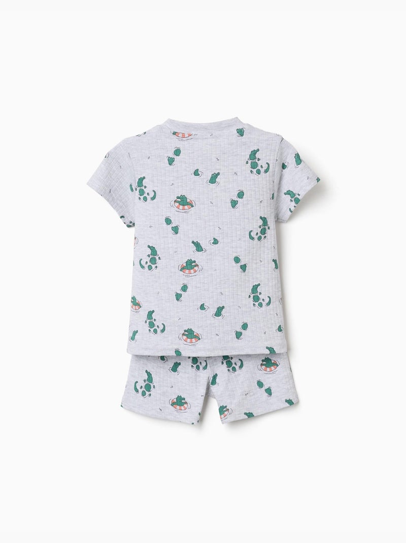 Pijama de algodón acanalado con motivo de cocodrilo Gris claro - Kiabi