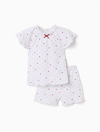 Pijama de algodón acanalado con motivo de corazones