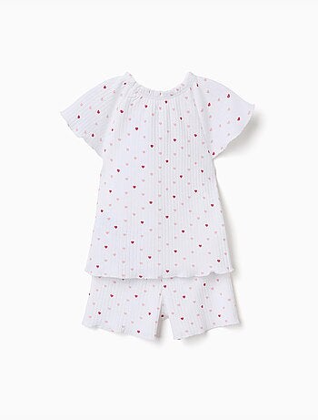 Pijama de algodón acanalado con motivo de corazones