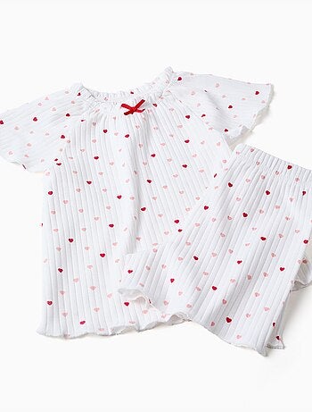 Pijama de algodón acanalado con motivo de corazones