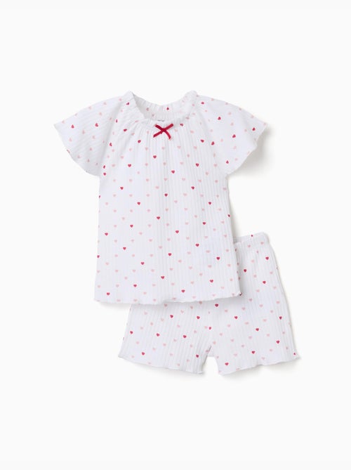 Pijama de algodón acanalado con motivo de corazones - Kiabi