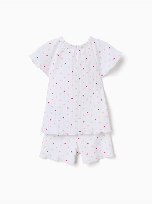 Pijama de algodón acanalado con motivo de corazones - Kiabi