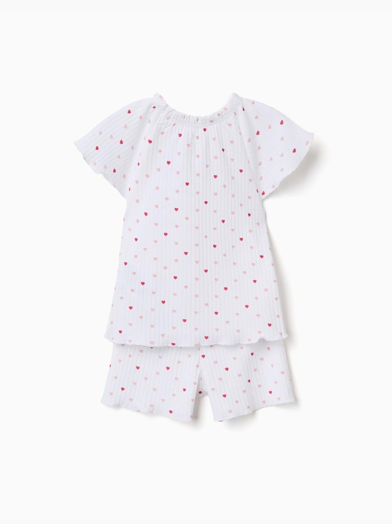 Pijama de algodón acanalado con motivo de corazones Blanco - Kiabi