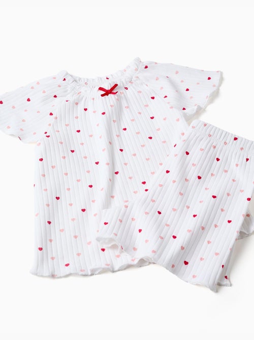 Pijama de algodón acanalado con motivo de corazones - Kiabi