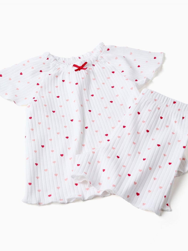 Pijama de algodón acanalado con motivo de corazones Blanco - Kiabi