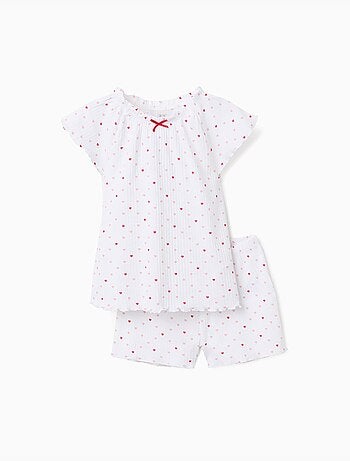 Pijama de algodón acanalado con motivo de corazones