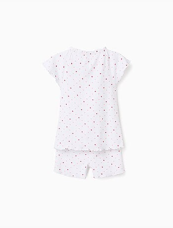Pijama de algodón acanalado con motivo de corazones