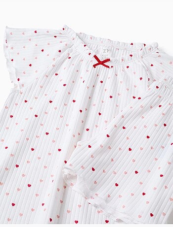 Pijama de algodón acanalado con motivo de corazones