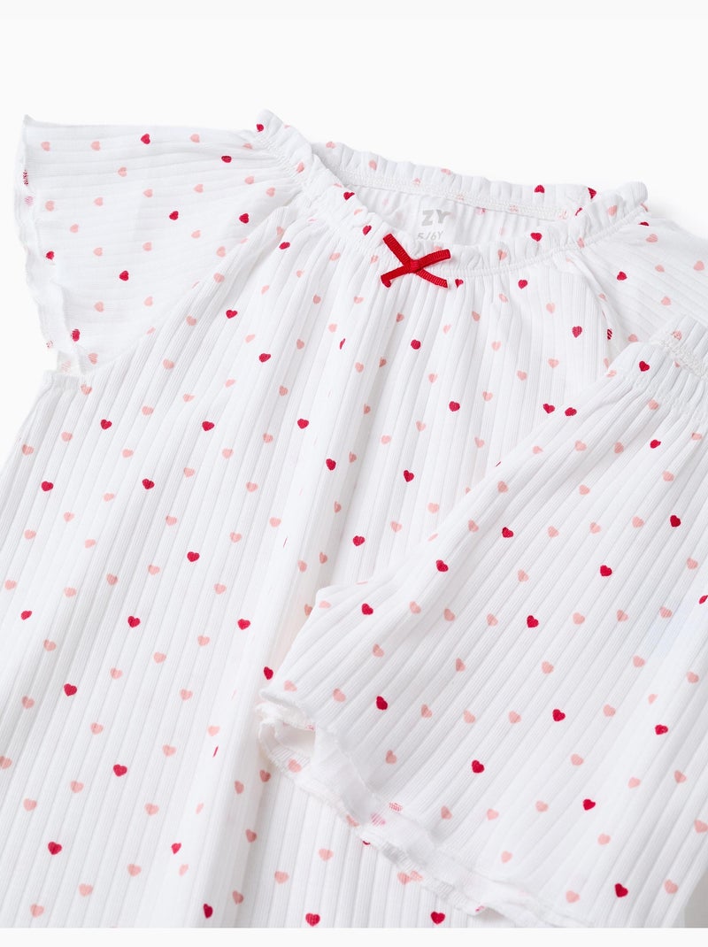 Pijama de algodón acanalado con motivo de corazones Blanco - Kiabi