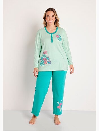 Pijama de algodón con botones y estampado exótico