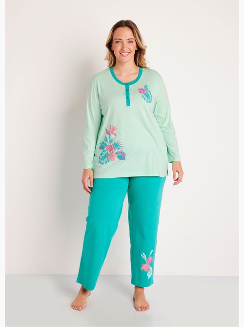 Pijama de algodón con botones y estampado exótico - Kiabi