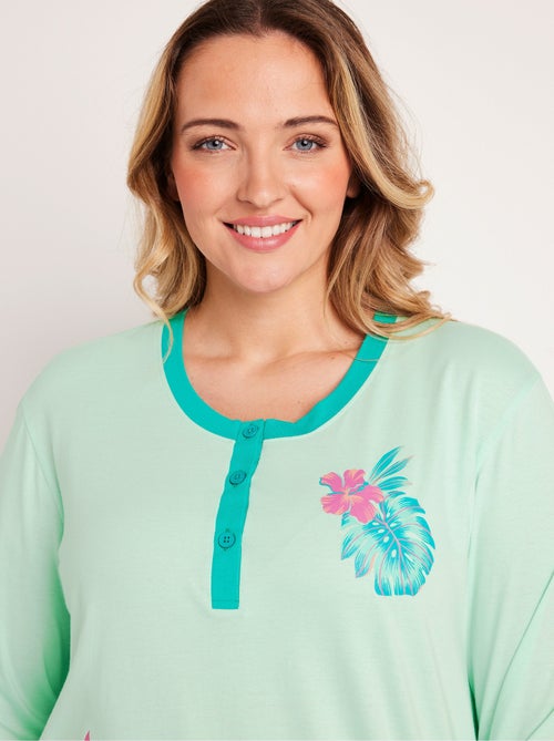 Pijama de algodón con botones y estampado exótico - Kiabi
