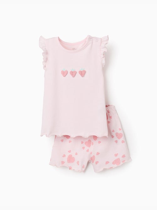 Pijama de algodón con estampado de corazones y volantes - Kiabi