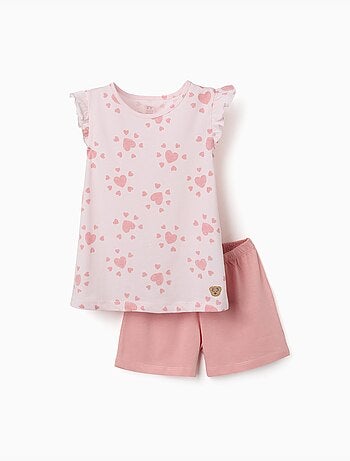 Pijama de algodón con motivo de corazón y volantes