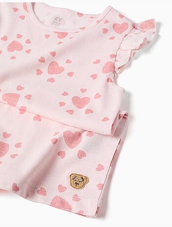 Pijama de algodón con motivo de corazón y volantes