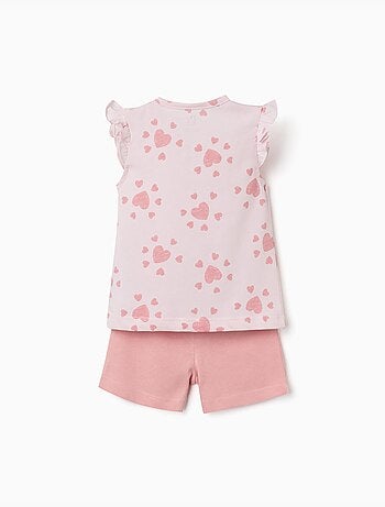 Pijama de algodón con motivo de corazón y volantes