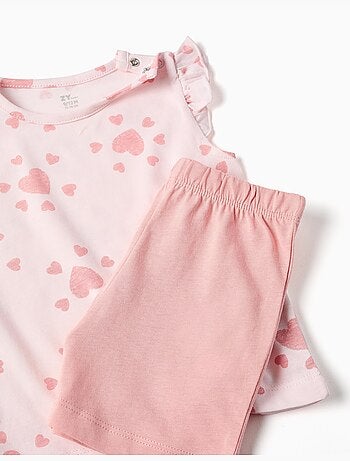 Pijama de algodón con motivo de corazón y volantes