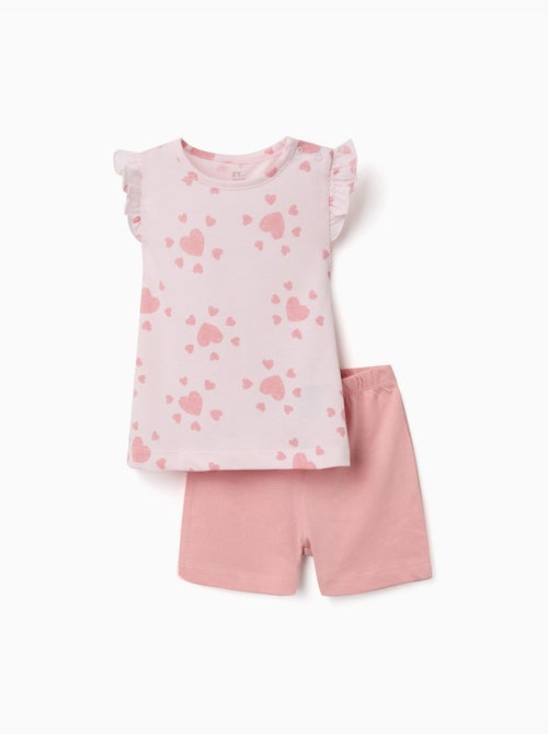 Pijama de algodón con motivo de corazón y volantes - Kiabi