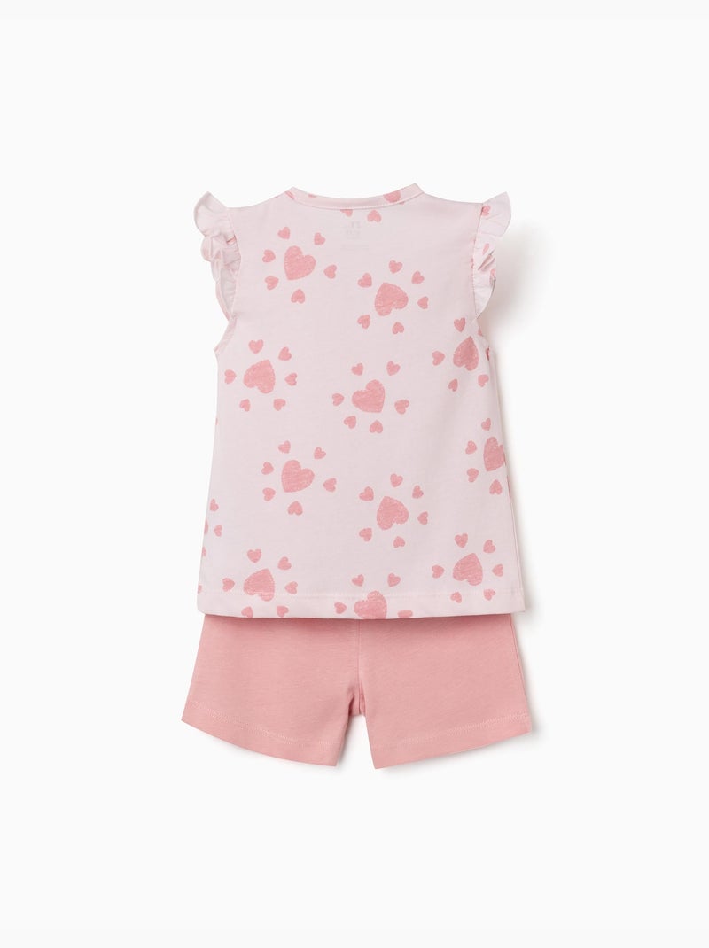Pijama de algodón con motivo de corazón y volantes Rosa claro - Kiabi
