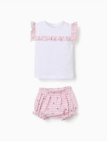 Pijama de algodón con rayas y corazones