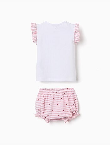 Pijama de algodón con rayas y corazones