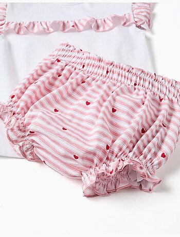 Pijama de algodón con rayas y corazones