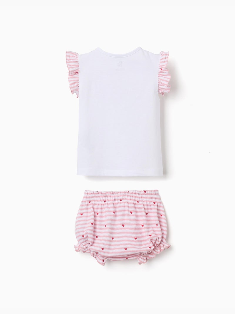 Pijama de algodón con rayas y corazones Blanco - Kiabi