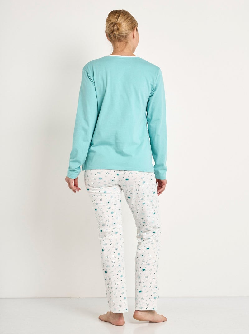 Pijama de algodón de manga larga - Afibel Azul agua - Kiabi