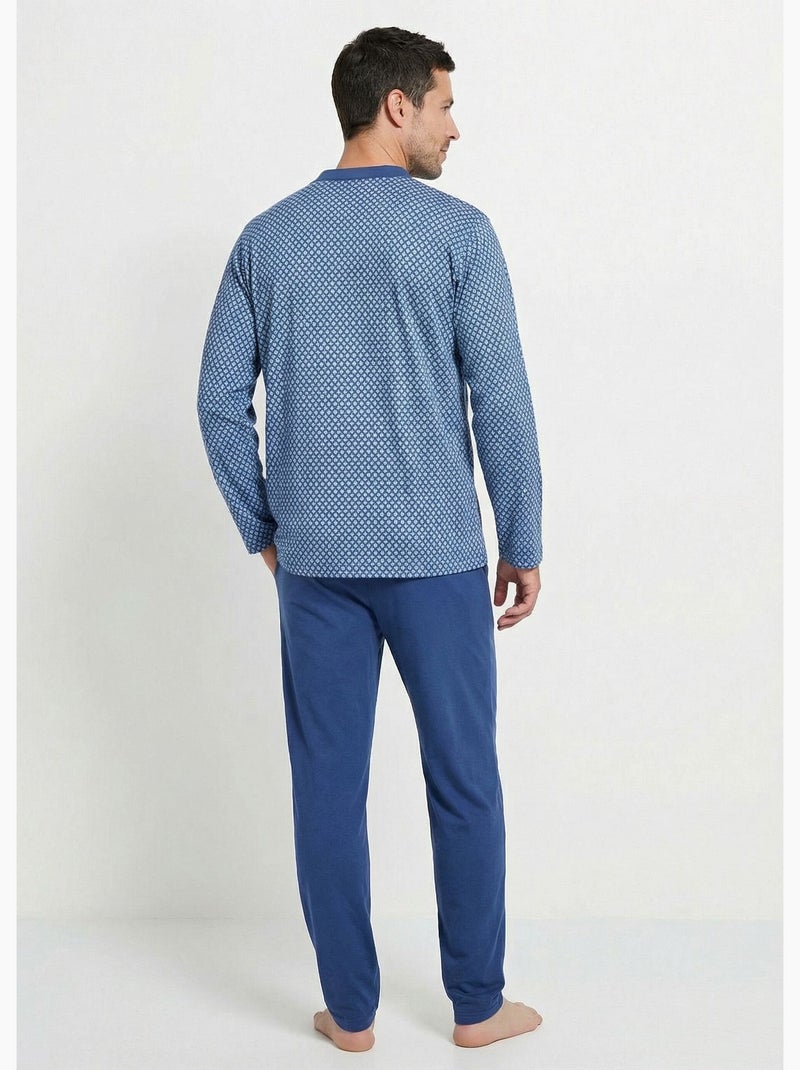 pijama de algodón de manga larga con botones - Afibel Azul - Kiabi