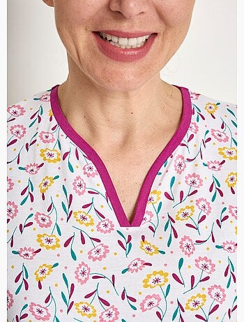 Pijama de algodón de manga larga con cuello en V estampado - Afibel