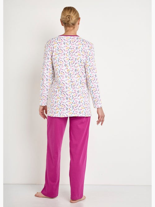 Pijama de algodón de manga larga con cuello en V estampado - Afibel - Kiabi