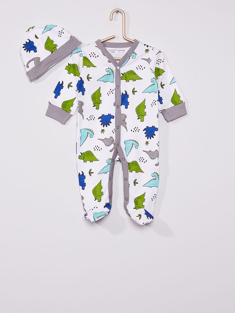 Pijama de algodón + gorro 'dinosaurio' gris - Kiabi
