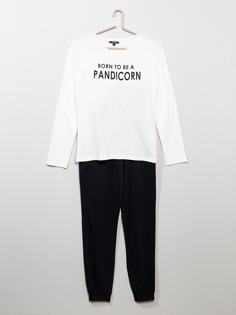 Pijama de algodón negro/blanco - Kiabi