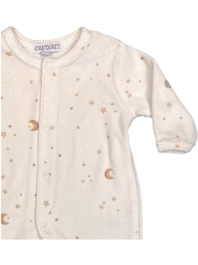 Pijama de bebé de terciopelo Lune y Etoiles de Les Chatounets Crudo - Kiabi
