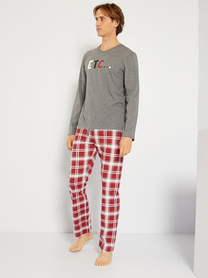 Pijama de cuadros  - 2 piezas gris - Kiabi