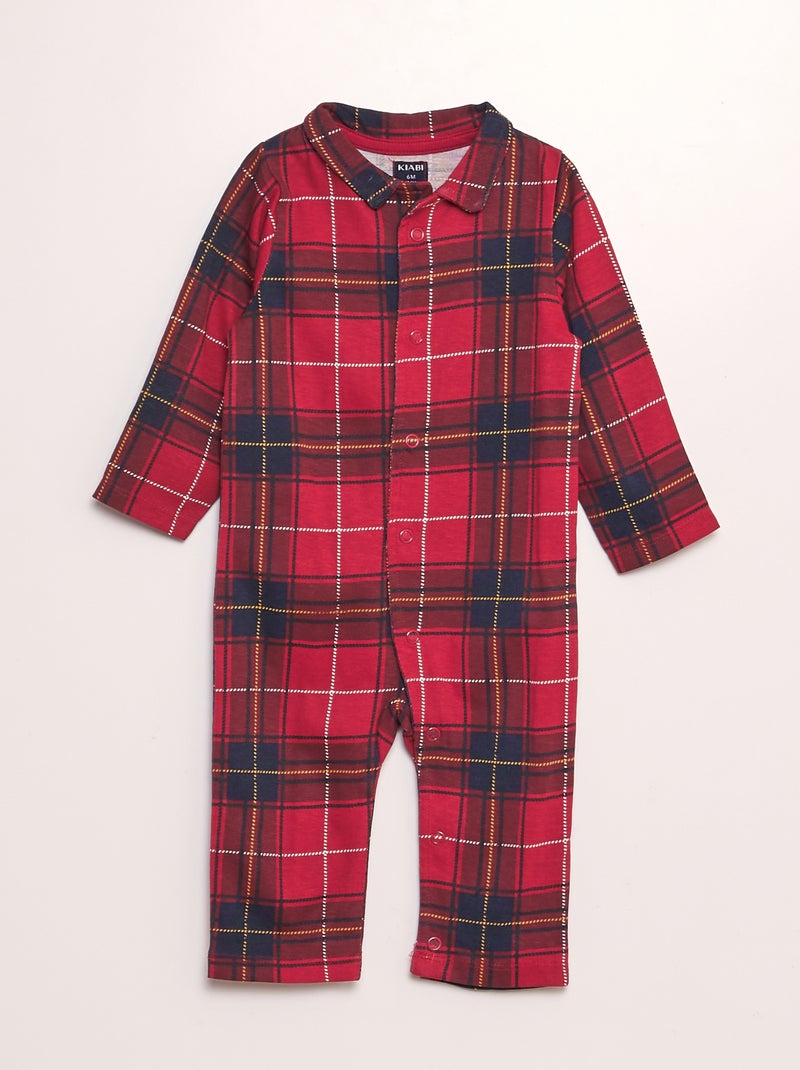 Pijama de cuadros con cuello bebé ROJO - Kiabi
