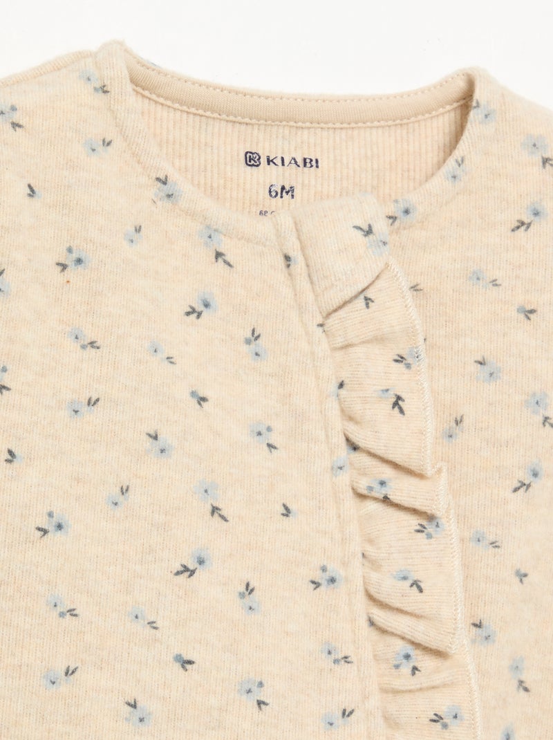 Pijama de dormir de terciopelo de manga larga sin pies Beige - Kiabi