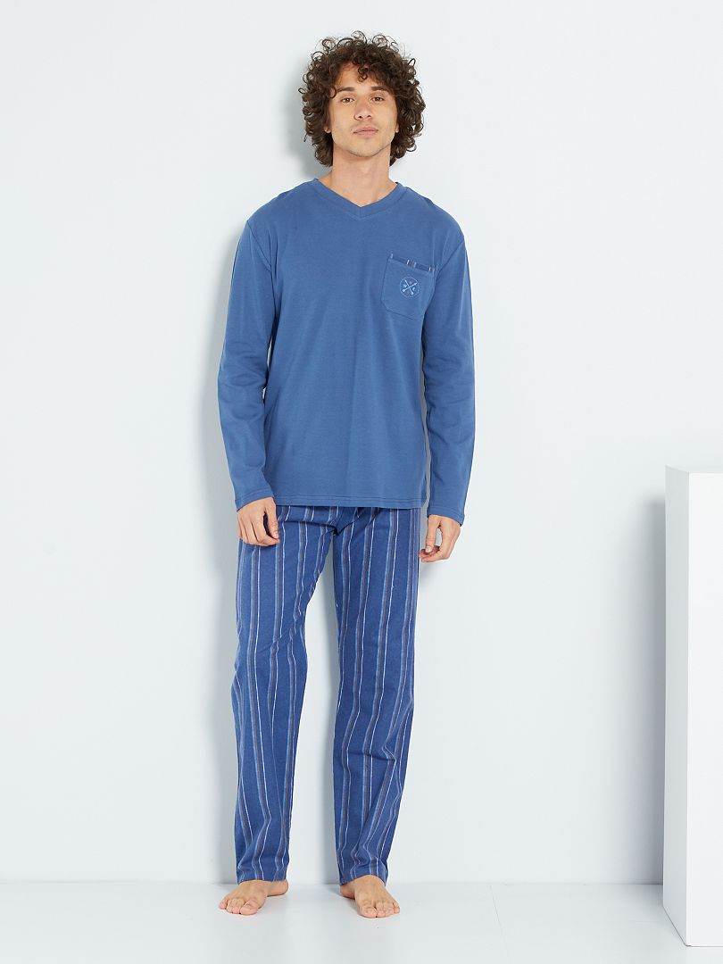 Pijama de dos materiales azul marino - Kiabi