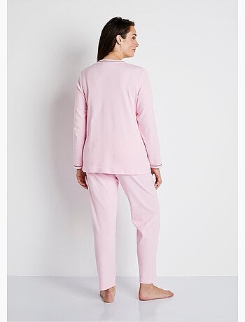 Pijama de dos piezas de algodón con bordado en el pecho. - Afibel