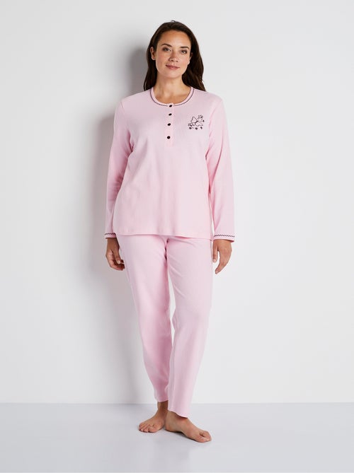 Pijama de dos piezas de algodón con bordado en el pecho. - Afibel - Kiabi