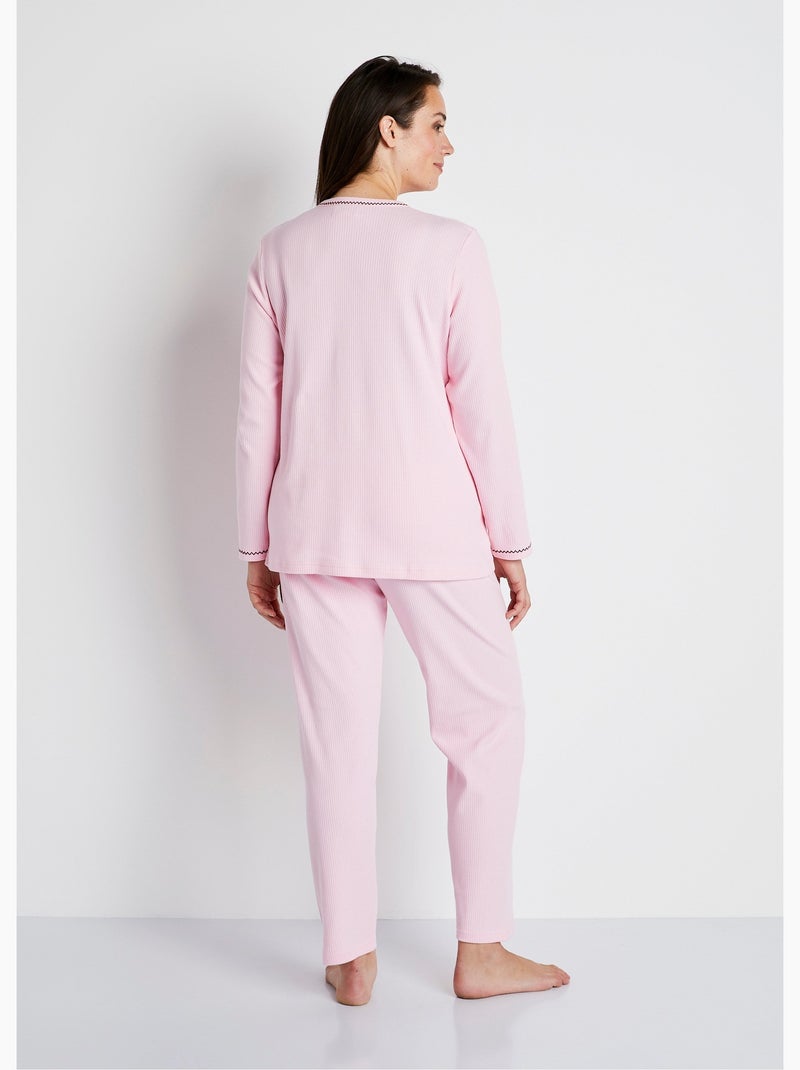 Pijama de dos piezas de algodón con bordado en el pecho. - Afibel Rosa - Kiabi