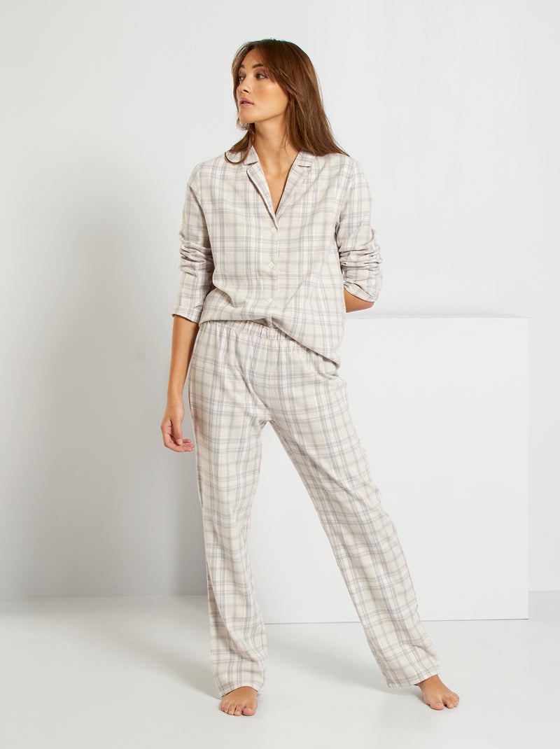 Pijama de franela ligero cuadros - Kiabi
