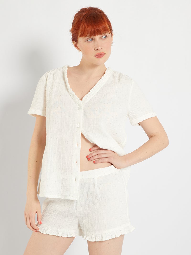 Pijama de gasa de algodón de plumeti dorado BLANCO - Kiabi