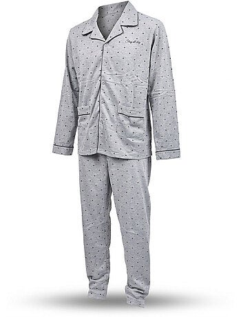 Pijama de hombre OZABI, largo, con botones y cuello de camisa, ultrasuave