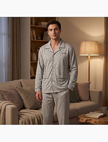 Pijama de hombre OZABI, largo, con botones y cuello de camisa, ultrasuave
